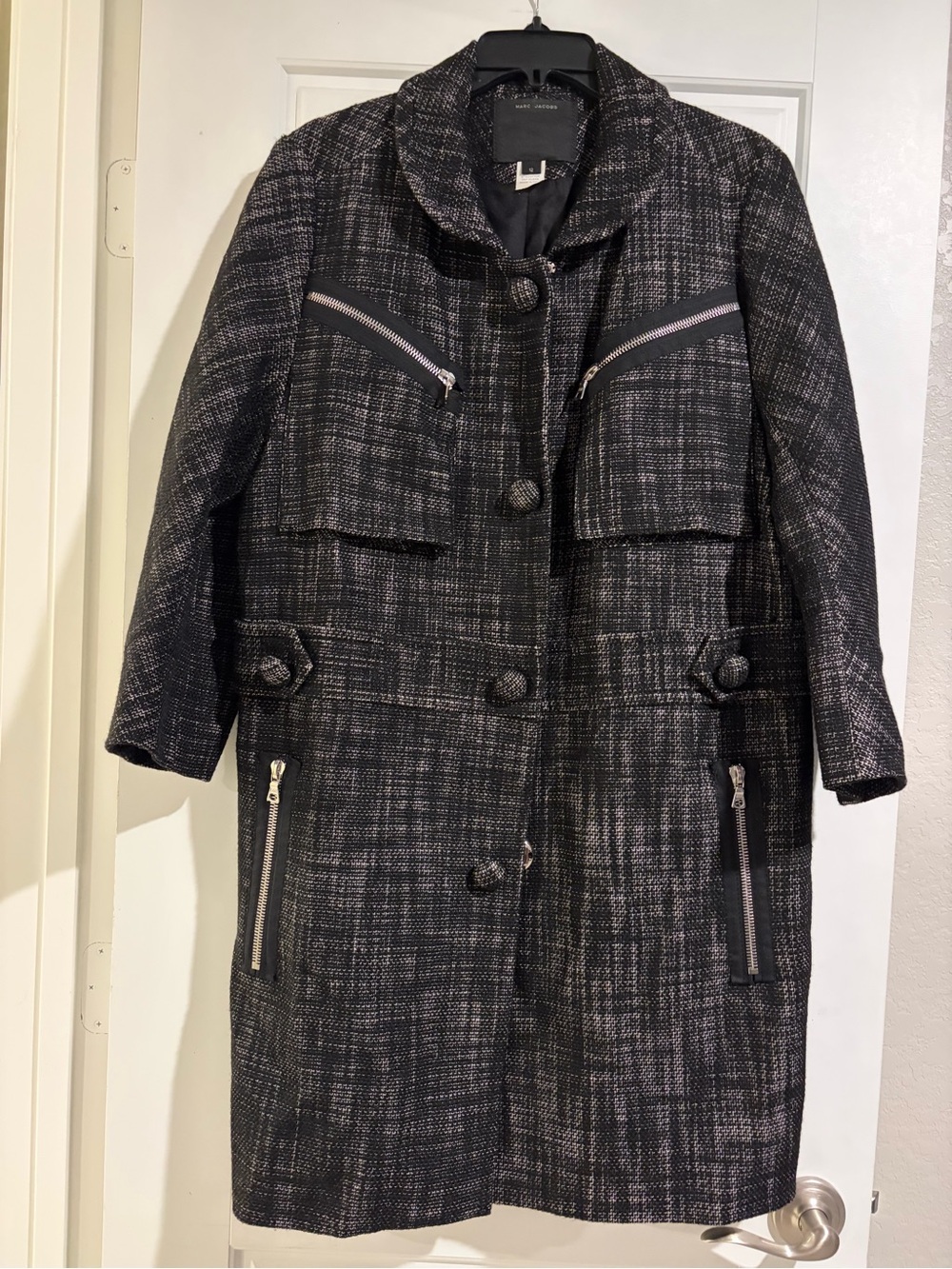 💕Marc Jacobs | Women’s Runway Tweed Lady Moto Long Coat with Zip Pockets | Sz 12